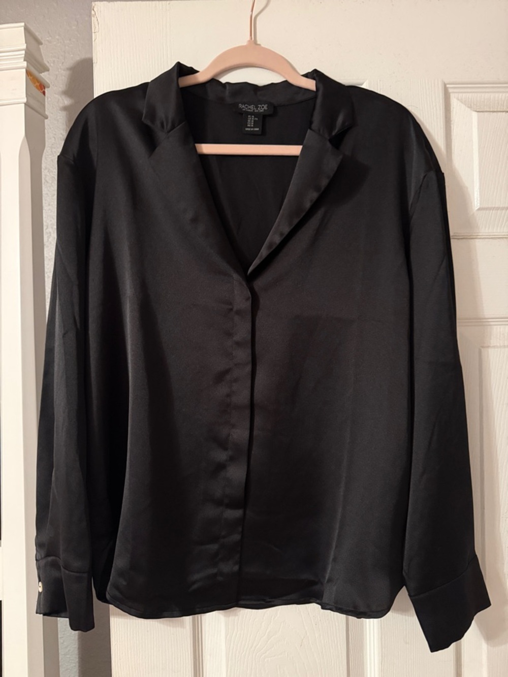 Rachel Zoe Black Satin Button-Down Blouse